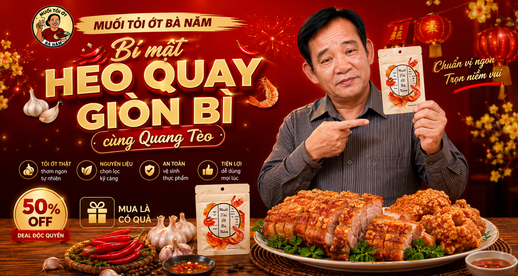 Banner Muối tỏi ớt Bà Năm cùng Quang Tèo